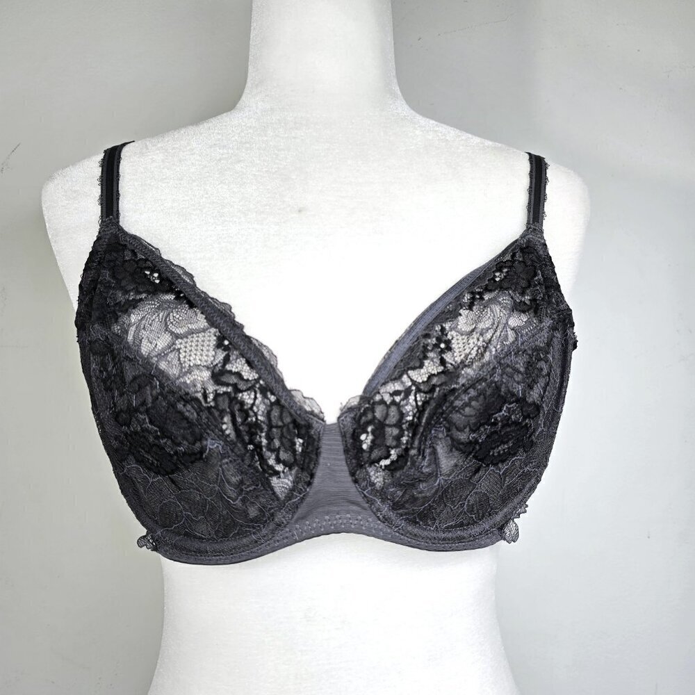 Wacoal Charcoal Grey Lace Arabesque Unlined Underwire Lace Bra